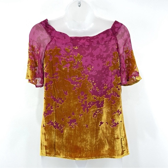 Anthropologie Maeve Top Women S Ombré Shimmer Tee Velvet Burnout Flutter Sleeve - Picture 3 of 7